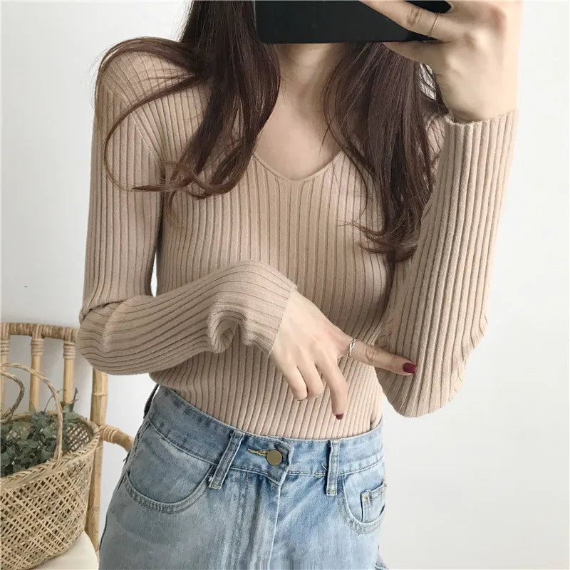 Koreanische Herbst V-ausschnitt Pullover Gestrickte Mode Pullover 2025, Schlank Winter Tops Für Frauen Pullover Jumper Pull Femme Truien Dames.