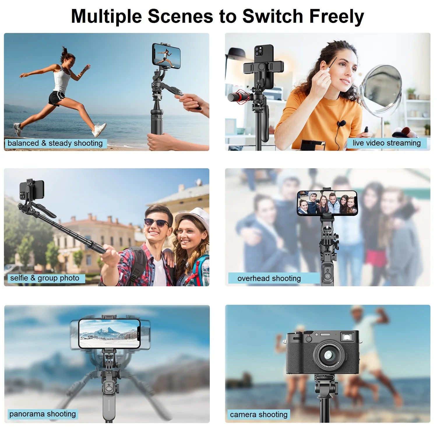 Selfie Stick Tripod with Remote for iPhone Phone Gopro DSLR Camera, 2.0m Extendable Phone Tripod Cold Shoe Mount for Vlog Videos.