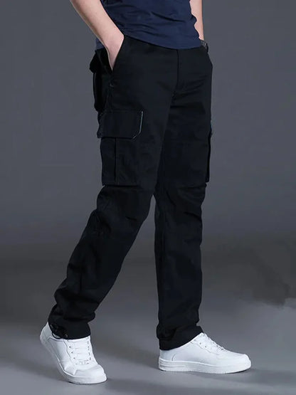 Solind Cotton Multi Flap Pockets Men's Straight Leg Cargo Pants Loose Casual Outdoor Pants Men's Work Pants For Hiking Tactical.