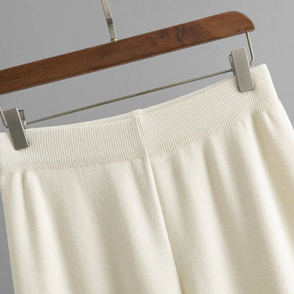 Muslim Women Knitting 2 Piece Sets Striped Sweater Pullover Top Wide Leg Pants Suit Outfits Knitwear Turtleneck Ensemble 2025