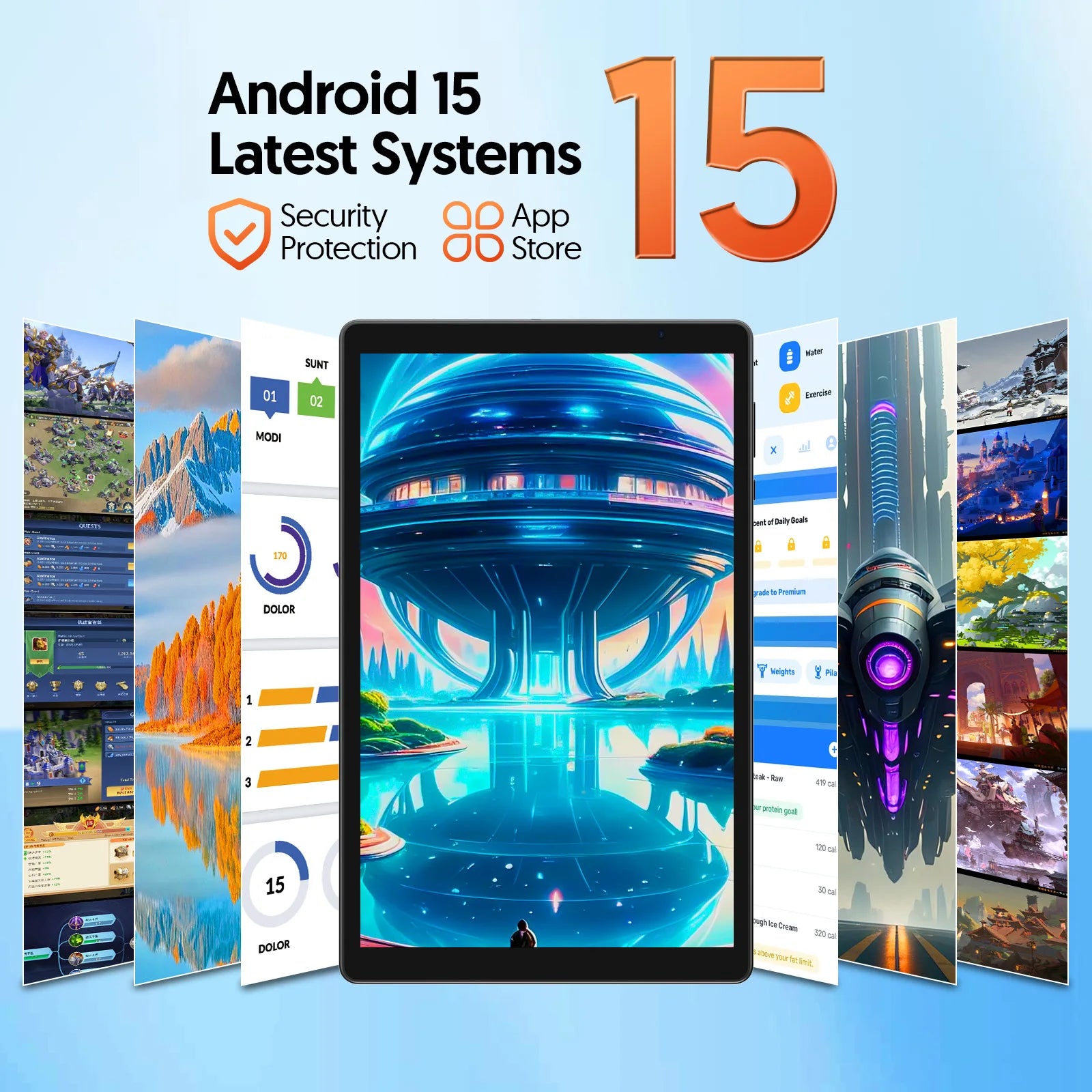 BAKEN Android 15 tablet, 8 (3+5)GB + 32GB storage, penta-core processor, Wi-Fi6, Bluetooth, USB-C, Google Play Store,.