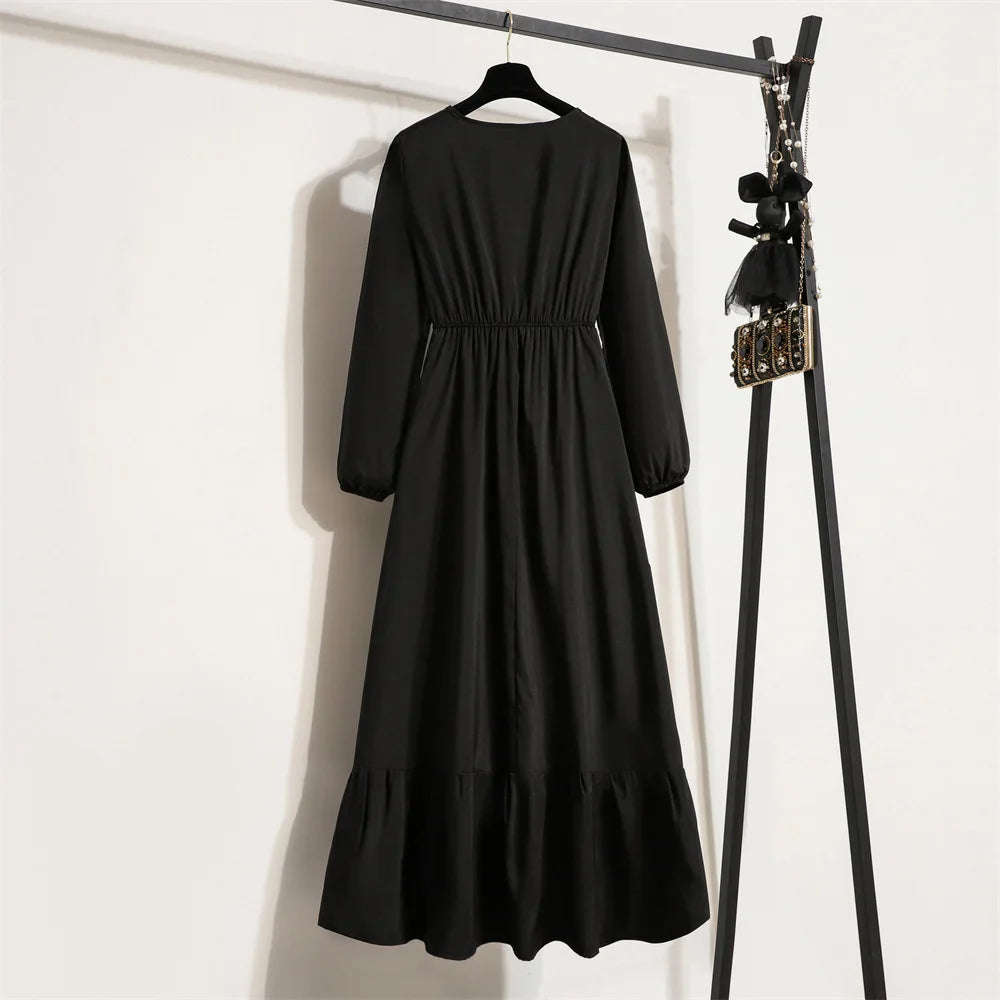 Women Floral Printed Maxi Dresses Spring Summer Casual O Neck Full Sleeve High Waist A Line Boho Beach Party Long Dress Vestidos