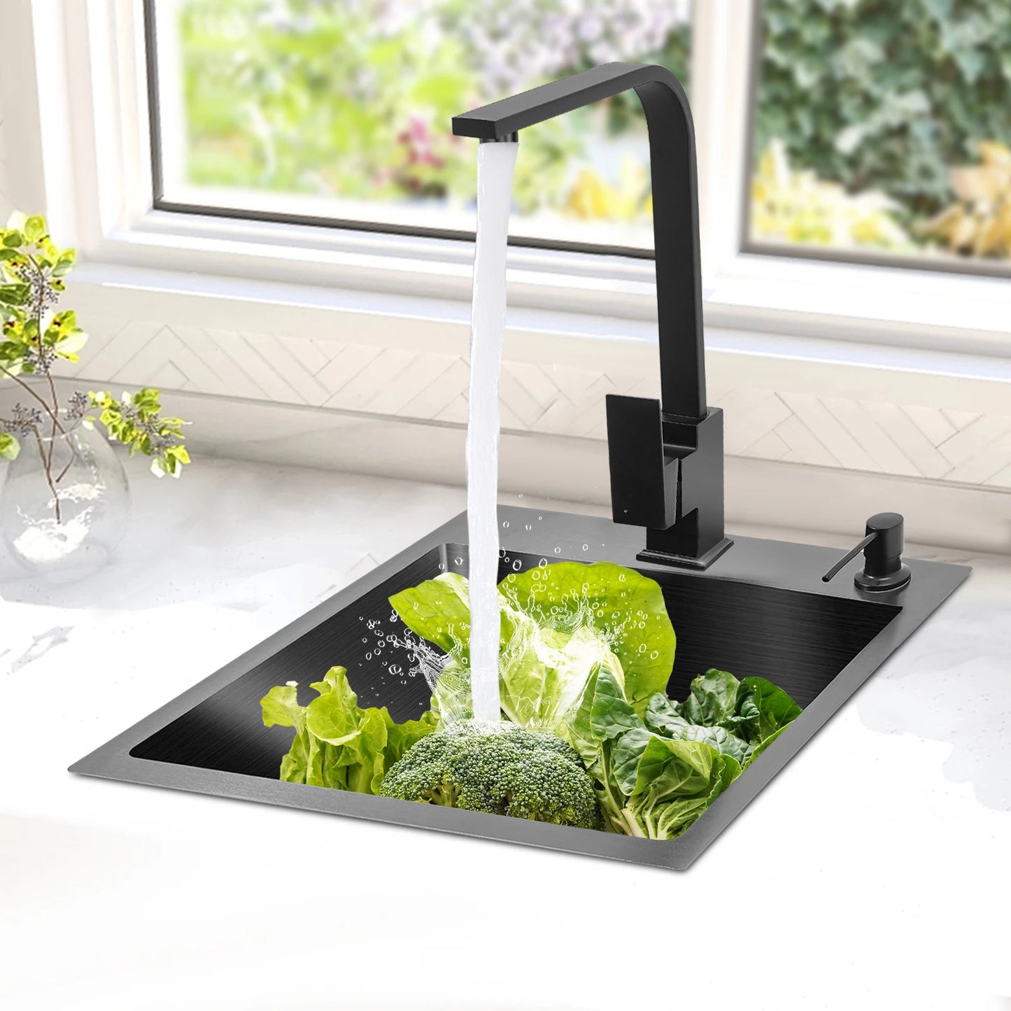 Edelstahlspüle, gut abdichtendes modernes Küchenspülbecken mit Abflusskorb für Häuser/Restaurants/Wäschezimmer