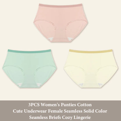 3Pcs/Set Women's Seamless Cotton Briefs Women Panties Solid Color Breathable Underwear Female Low Waist Soft Lingerie S-XXL