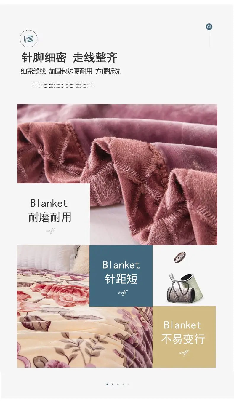 Nordic Style Geometric Printed Blanket Two Person Winter Thickened Quilt Coral Fleece Material Easy To Maintain Plush Bed Sheets.