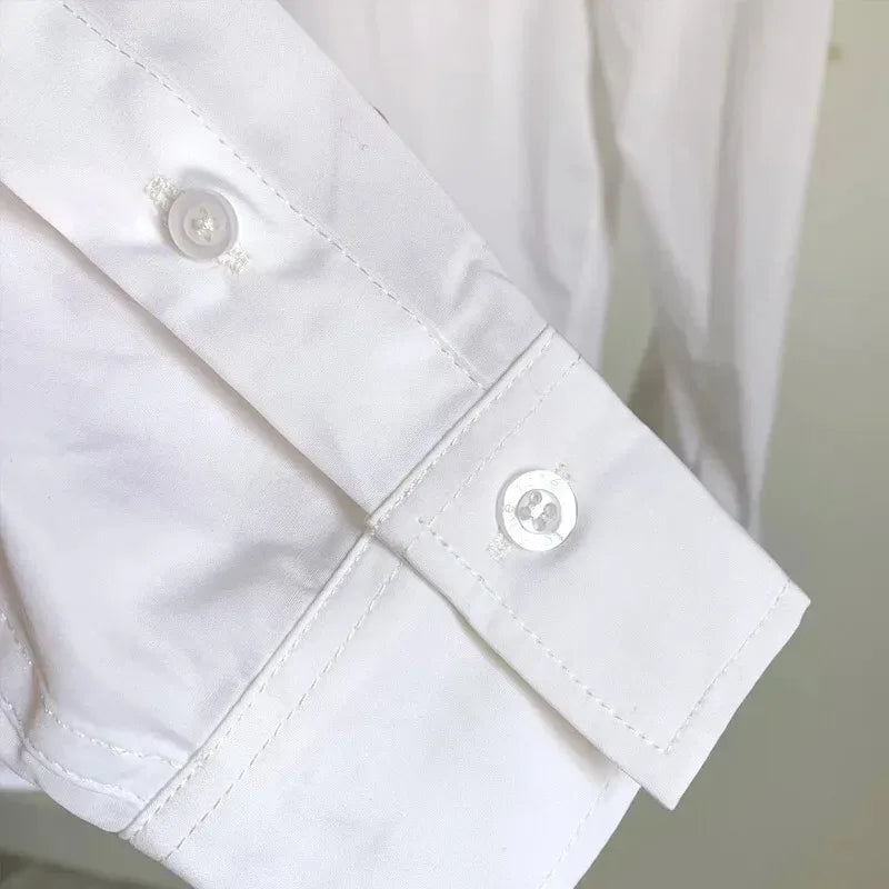 LUXURY Women's Vertical Striped Shirt, Short Front and Back, Short, Vertical Striped Shirt, Loose Long Sleeve, Commuter Style.