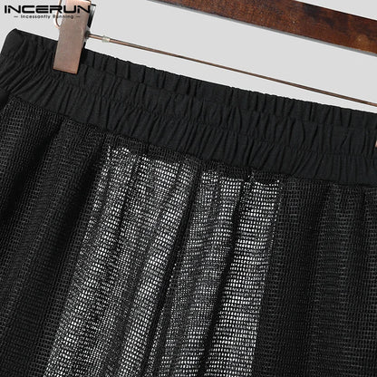 Men Short Sets Fashion Hollow Out INCERUN Two-piece Suits  Men's Sets Streetwear Short Sleeve Tops Shorts Men's Clothing Summer.