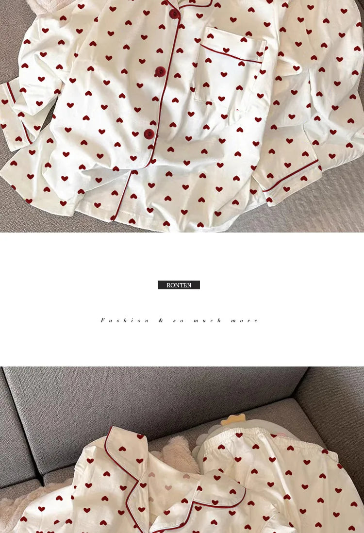 Neue Frühling und Herbst Damen Ins Stil Pyjamas Homewear Set Mädchen Gedruckt Liebe Lange Ärmeln Unterwäsche Pyjamas Homewear Set.