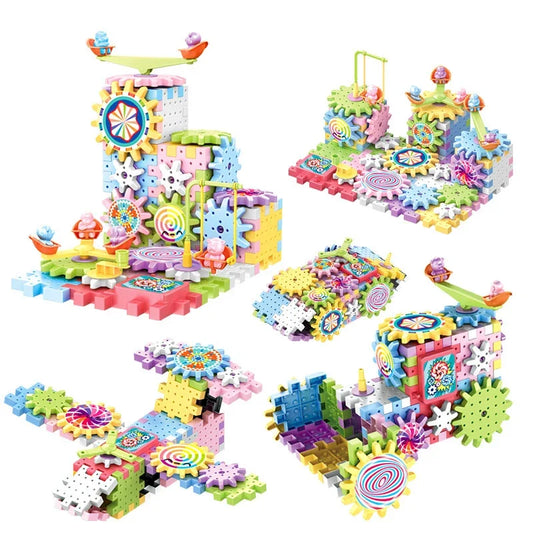 Electric Gears 3D Puzzle Model Building Kits Plastic Brick Blocks Educational Toys for Kids Children Gear Blocks Building Toys.