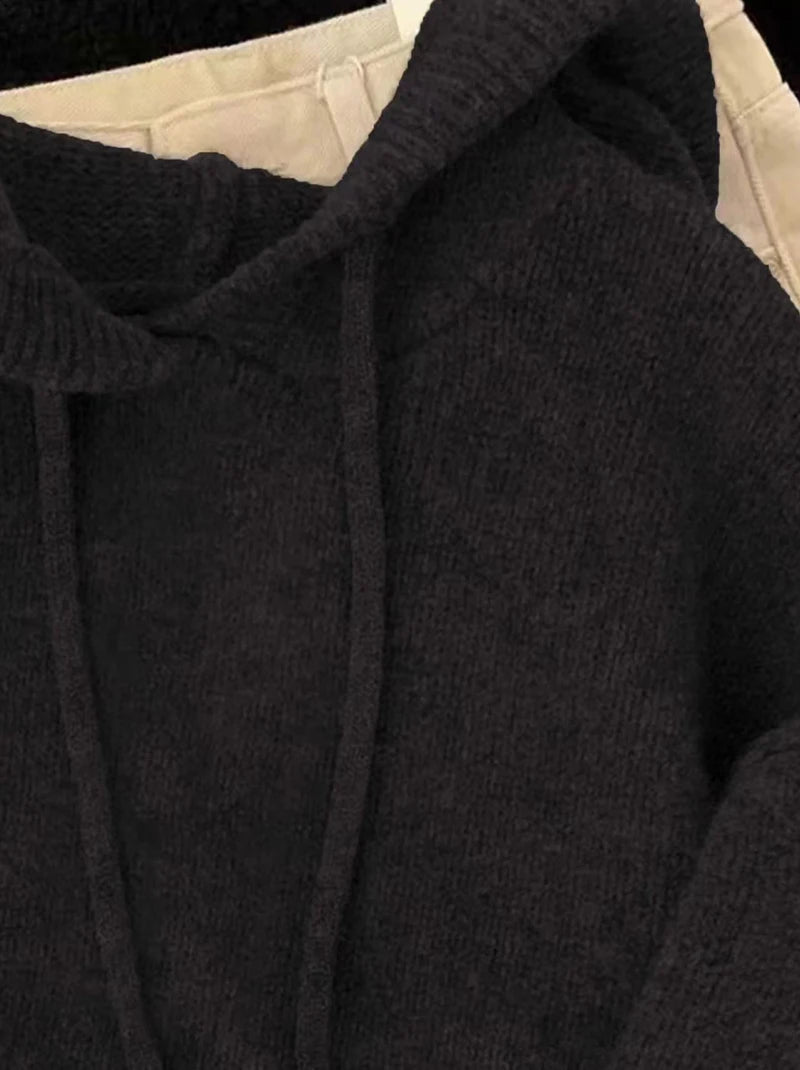 Autumn Knitted Hoodie for Women Korean Loose Thick Warm Casual Sweatshirt Bf Solid Simple Basic All Match Pullover Sweater New.