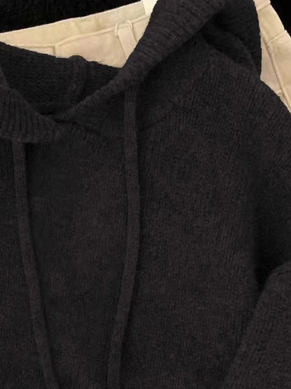 Autumn Knitted Hoodie for Women Korean Loose Thick Warm Casual Sweatshirt Bf Solid Simple Basic All Match Pullover Sweater New.