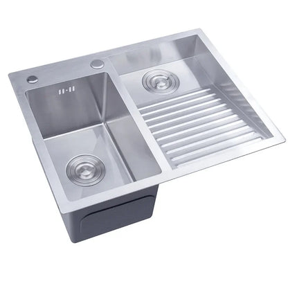 304 Stainless Steel Manual Kitchen Sink Single Bowl Above Counter Or Undermount Set WitWashboard Dispensor Dainer 60x48cm