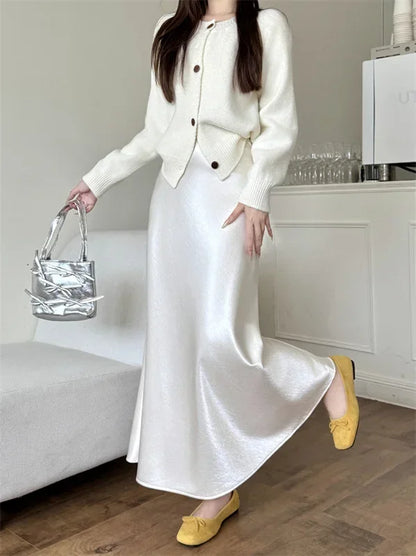 High Waist Women's Fleece-Lined Thickened Elegant Long Skirt Satin Mermaid Skirt Elegant Drapey Bodycon Skirt For Autumn Winter