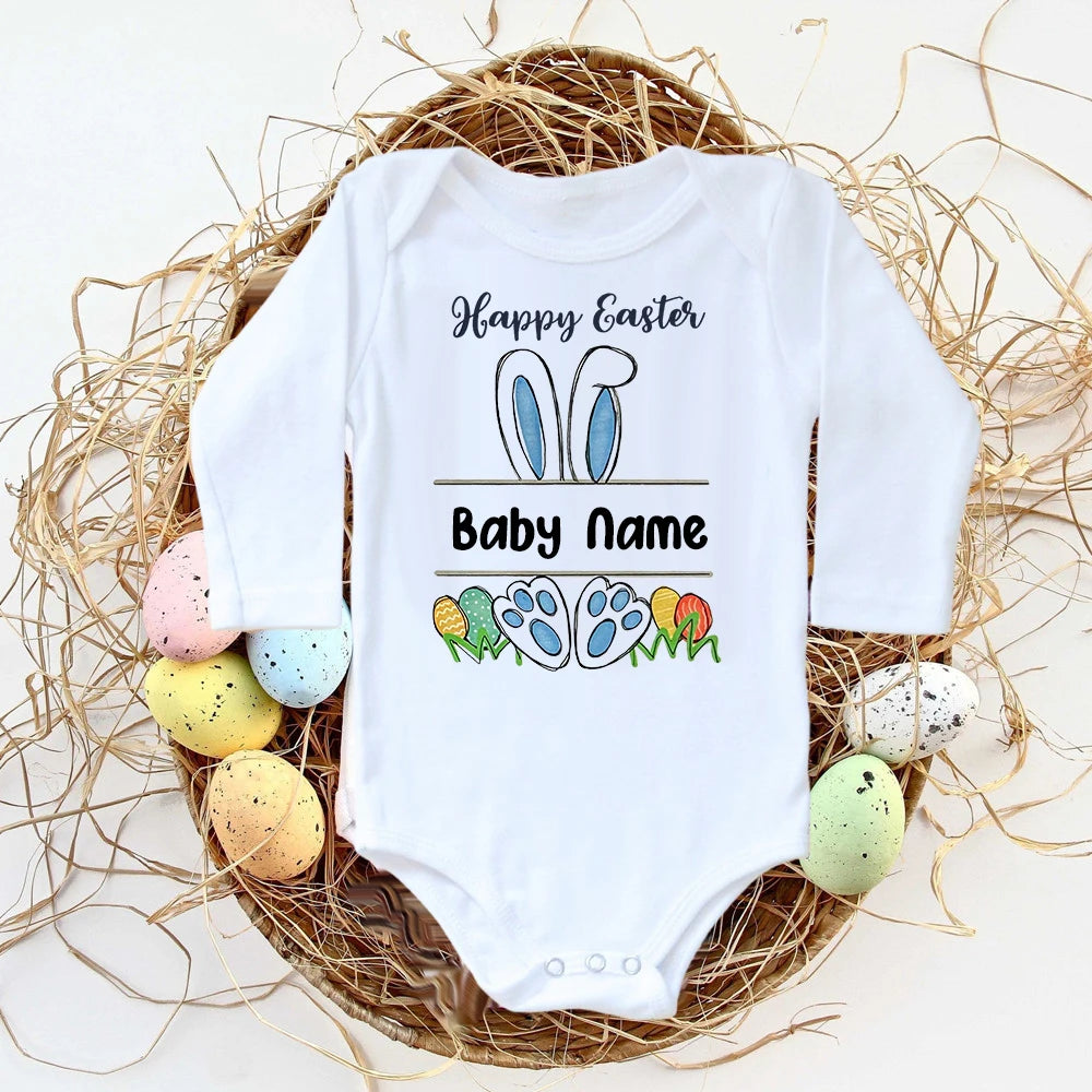 Personalisierter Ostern-Baby-Body mit individuellem Namen, Säuglings-Outfits, Kleidung, Junge, Mädchen, Urlaub, Party, Overall, niedlicher Hase, Neugeborenen-Strampler.
