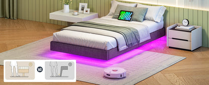 Gästebett 90 x 200 cm mit Ladestation und LED-Beleuchtung, Bettrahmen, einfache Montage zum Schlafen