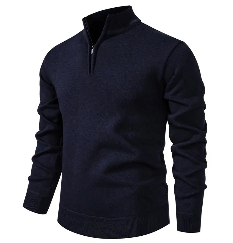 Autumn Winter Men's Half Zipper Knitted Pullovers Solid Slin Fit Casual Sweater Male Fleece Warm Stand Collar Pullover Sweaters.