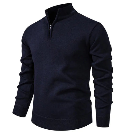Autumn Winter Men's Half Zipper Knitted Pullovers Solid Slin Fit Casual Sweater Male Fleece Warm Stand Collar Pullover Sweaters.