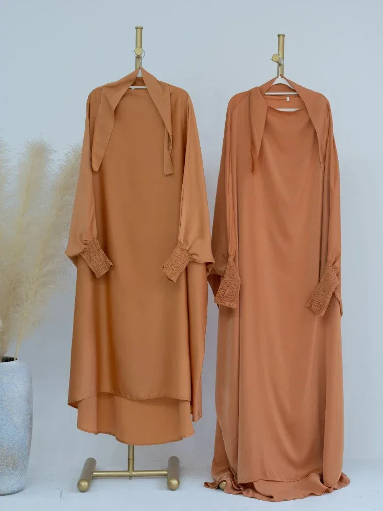 Ramadan Muslim Robe 2 Piece Set Mommy & Kids Prayer Garment Hijab Dress Women Girls Hooded Abaya Niqab Islam Dubai Eid jilbab