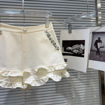 2025 Summer Clothes New Fashion Sequined Beaded Fungus Edge Pants Three-point Shorts Sweet Girls Temperament Short Pants Women.