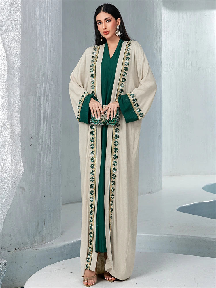 Ramadan Mubarak Kimono 2 Piece Abaya Damen Dubai Luxury Set Islam Muslim Modest Dress Women Kebaya Kaftan Robe Femme Musulman.