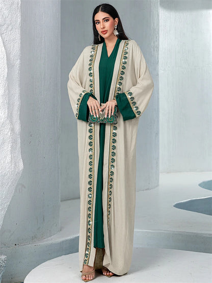 Ramadan Mubarak Kimono 2 Piece Abaya Damen Dubai Luxury Set Islam Muslim Modest Dress Women Kebaya Kaftan Robe Femme Musulman.