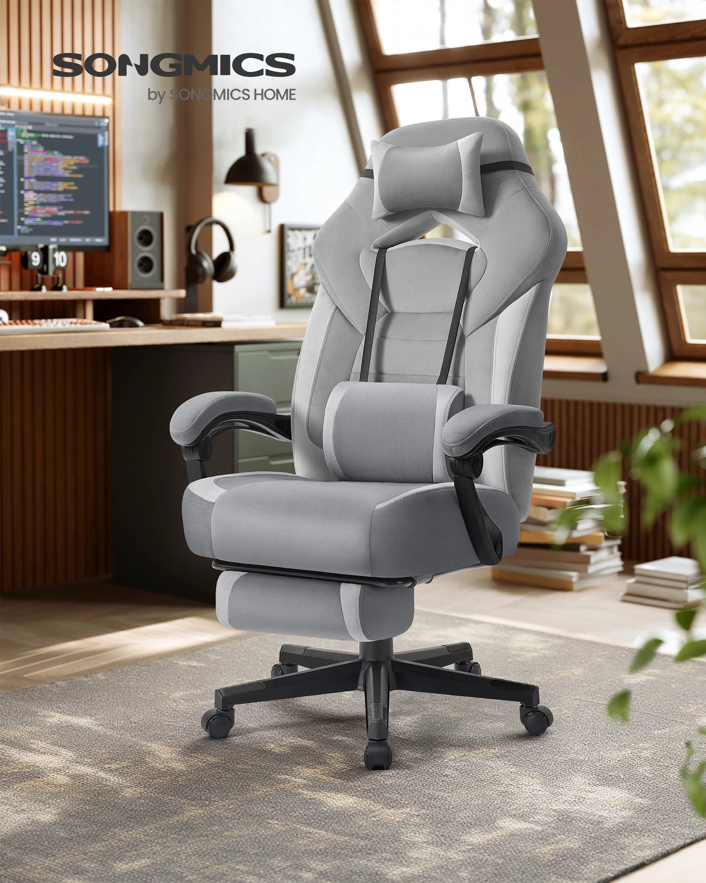 SONGMICS Gaming-Stuhl, Bürostuhl, Computerstuhl, ergonomisches Design, mit Fußstütze