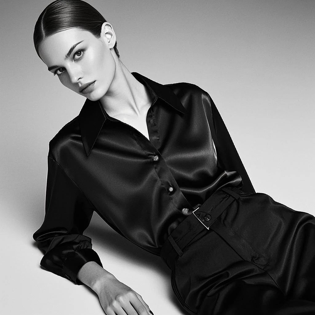 Luxury Satin Finish Shirts And Blouses For Women Clothes Casual Top OL Long Sleeve Single Breasted Elegant French Solid Blouses.