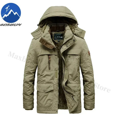 Winter Fleece Long Jacket Men Casual Thicken Warm Cotton Padded Jackets Man Fashion Hooded Outdoor Windproof Parkas Snow Coat
