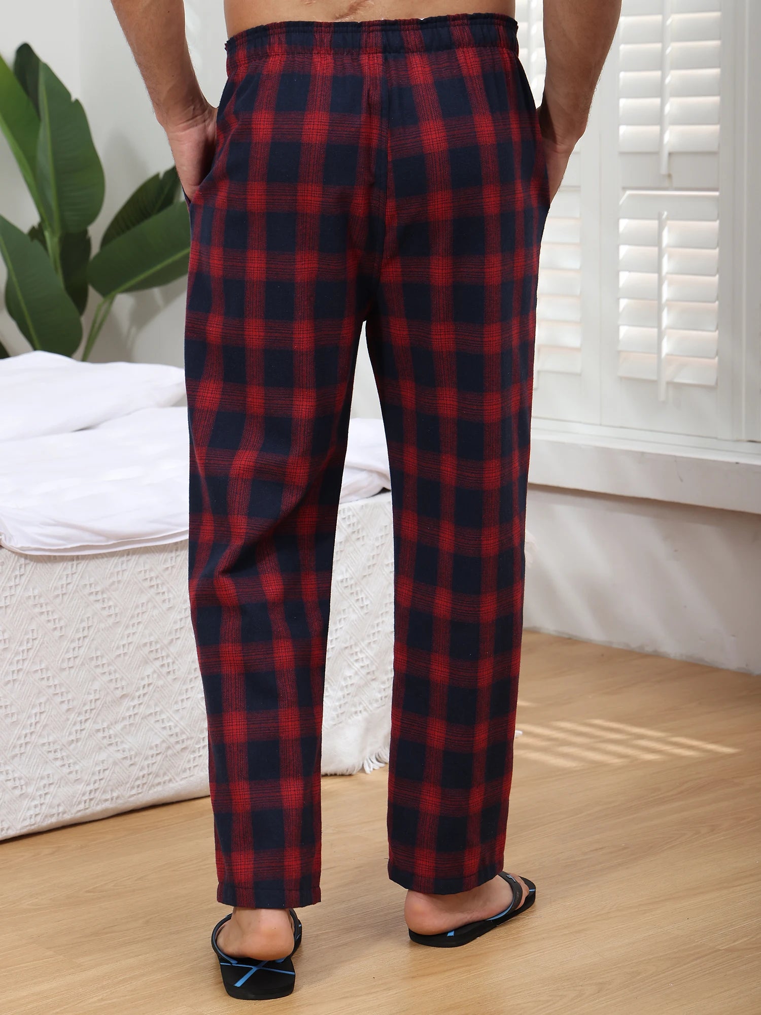 3Pcs Men's 100% Cotton Plaid Pajama Sleeping Pants, Long Plaid Print Sleepwear Pajama Pants with Elastic Waist Homewear.