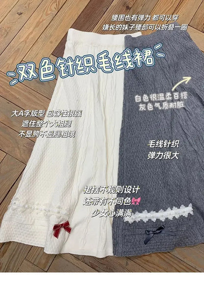 Clothes for Women Autumn Winter Japanese Style Kawaii Sweet Chic Knitted Skirts Female High Waist Solid Loose A-line Midi Skirt.