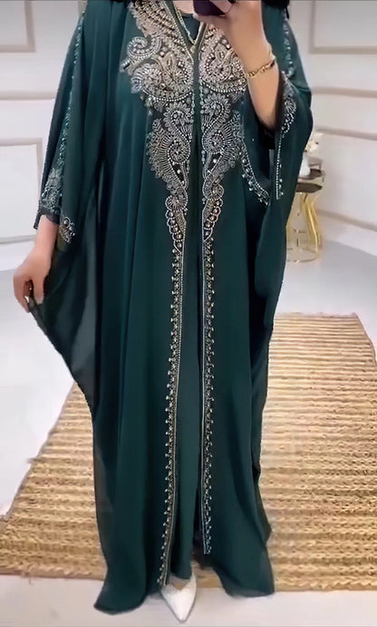 Eid Muslim Dress for Women Hooded Abaya 2 Piece Set Diamond Jalabiya Morocco Party Dresses Dubai Abayas Kaftan Vestido Long Robe