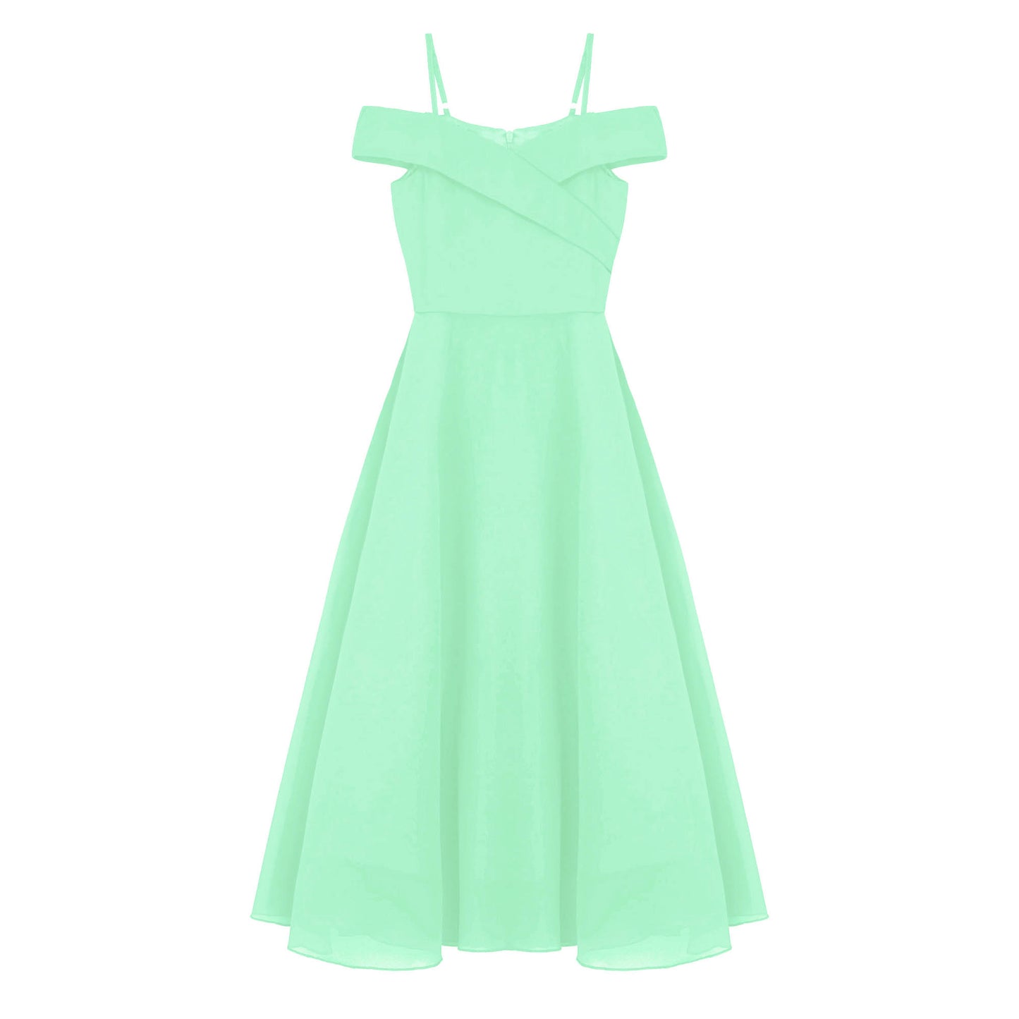 Elegantes Chiffon-Partykleid für Mädchen, schulterfrei, verstellbarer Spaghettiträger, bodenlanges Maxikleid für Hochzeit, Geburtstag, Abend