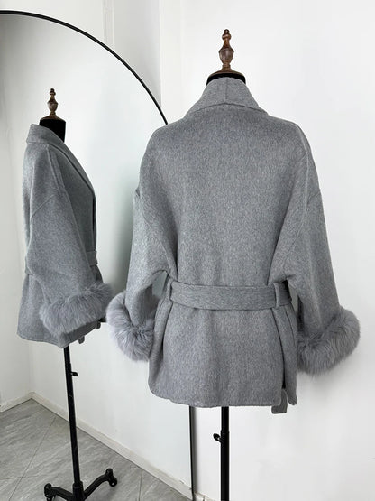 TARUXY Fuchspelz-Wollmäntel für Damen, kurzer Mantel, Bürodame, abnehmbarer, eleganter doppelseitiger Wollmantel, 2025, neue Strickjacke.