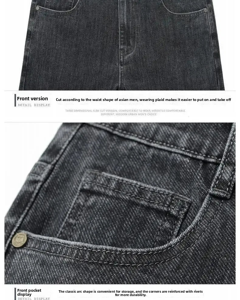 Loose Casual Jeans for Men Mid-aged Thick Winter Long Pants Business Style Straight Leg Spring Autumn Korean Version