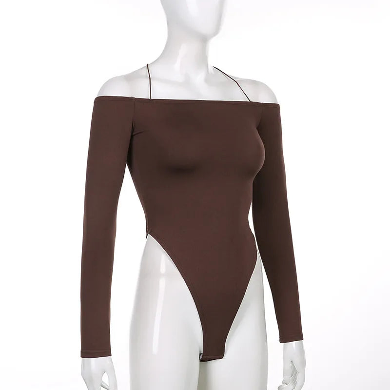 Sexy Bodysuit Y2K Long Sleeve Off Shoulder Strap Suspenders Backless Jumpsuits Party Clubwear Bodycon Casual Body Tops Women.