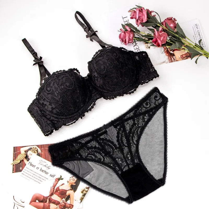 Christmas Red Demi Bra Set: Slimming Adjustable Push Up for Small Bust, Ultra Thin Lingerie Women | Xmas Gift 32AB-38AB 50% OFF.