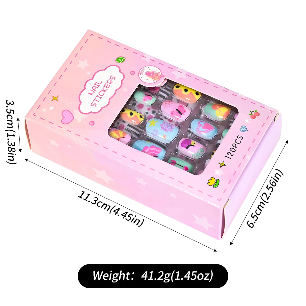 120pcs/box Pink Cartoon Children Press On Nails Candy Color Unicorn Cat Bunny Kids Full Cover False Nail Girls Party Nail Decora.