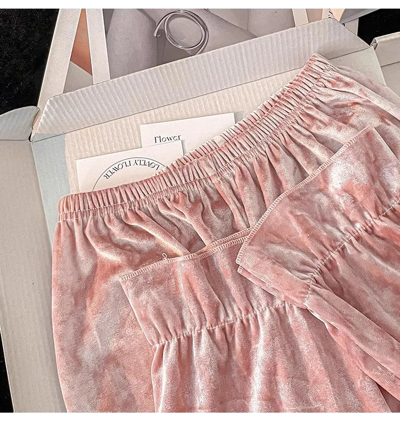 Soft Velvet Pajama Set Women Loose Home Wear Sleeping Velour Autumn Winter New Warm Sleepwear Female Nightie Ins Underwear.