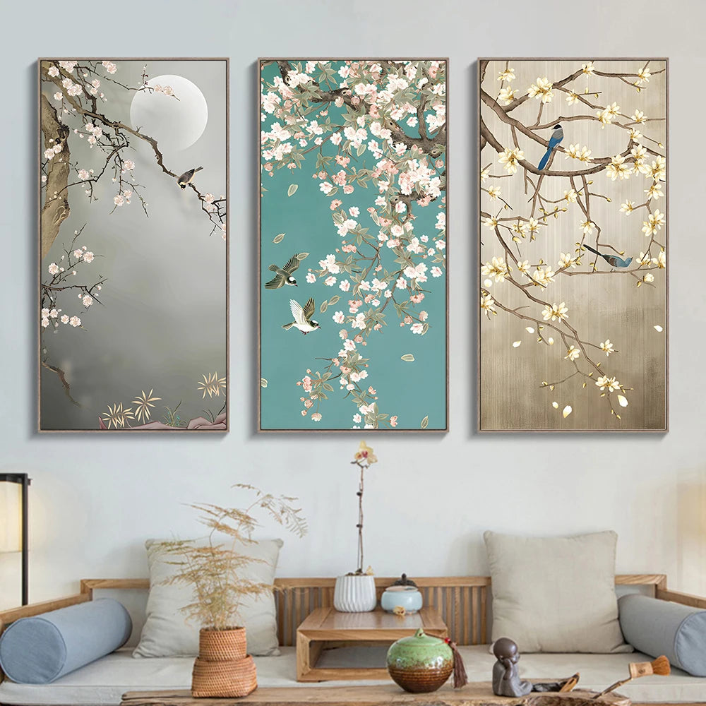 Chinese Simple Ink Art Canvas Poster Flower And Bird Wall Painting Prints Pictures Bedroom Corridor Living Room Decoration Mural.
