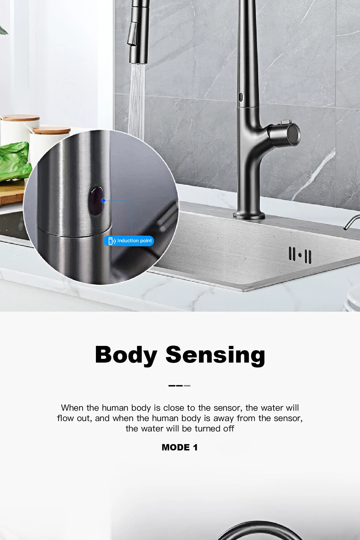 High-end gun gray brass kitchen faucet induction design single handle cold and hot dual control 2 function simple sink faucet