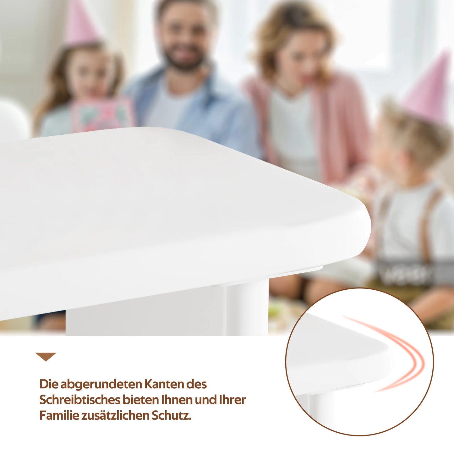 Moderner Schreibtisch 117×50×74 cm – weißes Volllack-Finish, Wolkenform, 3 Schubladen, verdickte Tischplatte und Beine, abgerundete Kurven, stabil