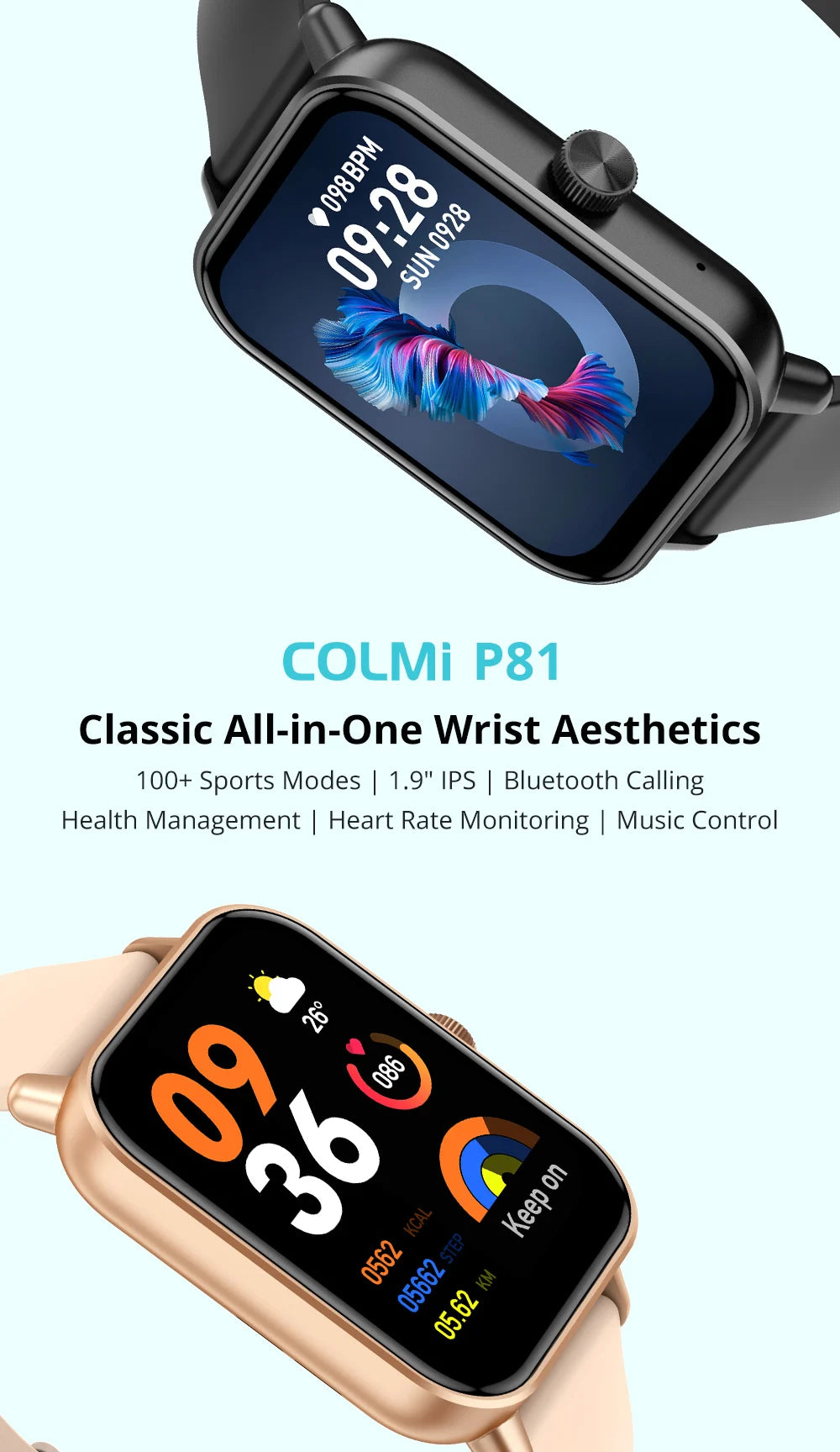 COLMI P81 Voice Calling Smart Watch Ultra 1.9 inch Screen 24H Health Monitor 100+ Sports Modes, Bluetooth Smartwatch Men Women.