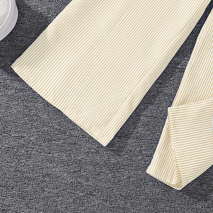 Spring Hot Sale Kids Outfit 4-12 Years Girls Striped Long Sleeve Chemise + Casual Loose Straight Leg Pants Shirt Suit 2Pcs Set