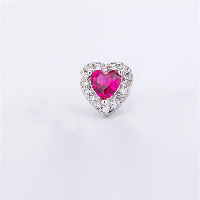 New Trendy Shiny Rose Red Color Zircon 316L Stainless Steel Ear Bone Nail Y2K Gothic Love Heart Small Earrings for Women Jewelry