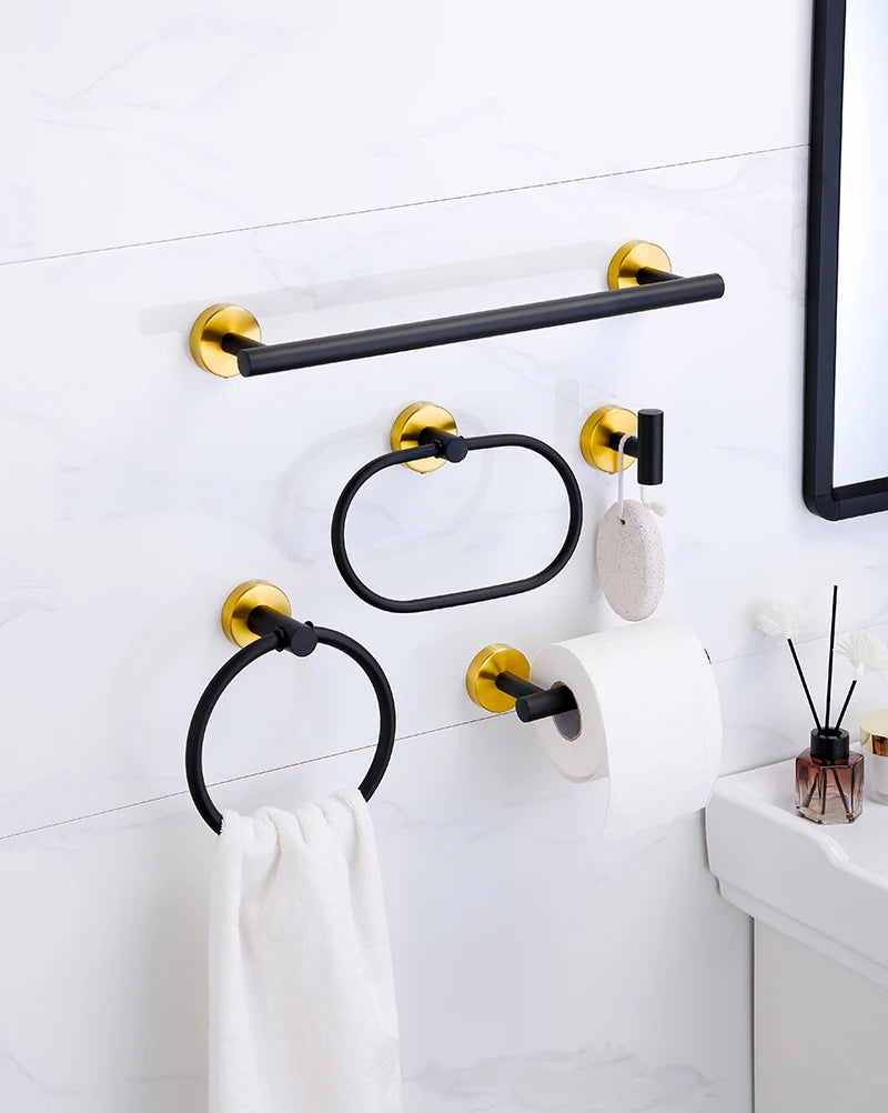 Badezimmer-Hardware-Set aus gebürstetem Gold, Handtuchhalter aus Edelstahl 304, Handtuchring, Toilettenpapierhalter, Kleiderhaken, Badezimmer-Zubehör