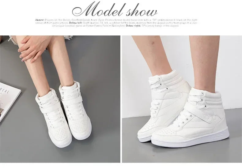 Designer Woman Breathable High Top Black White Boots Women Casual Sport Shoes Platform Hidden Increasing Sneakers Leather Shoe.