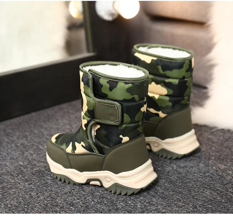 2025 Winter Children Shoes Plush Waterproof Fabric Non-Slip Girl Shoes Rubber Sole Snow Boots Fashion Warm Outdoor Boots.