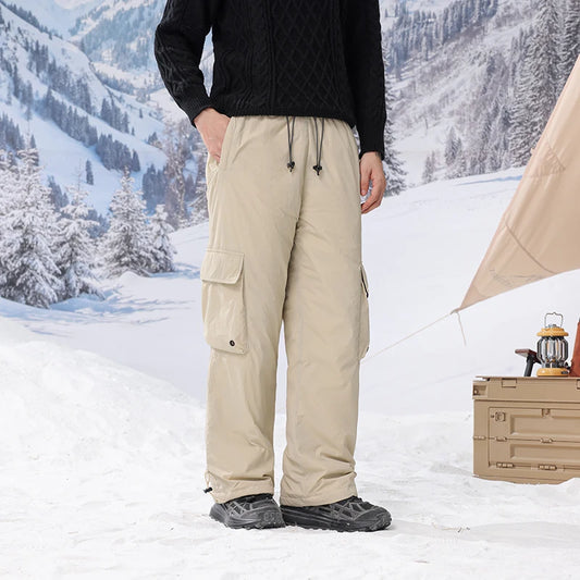 Winter Duck Down Skiing Cargo Pant Men Women Outdoor Thick Warm Loose Casual Sports Techwear Down Pants Track Trouser Sweatpants.