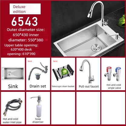 Stainless Steel Kitchen Sink Transversal Side Holes Large Size Single Slot Household Cafeteria Dish and Wash Vegetable Basin