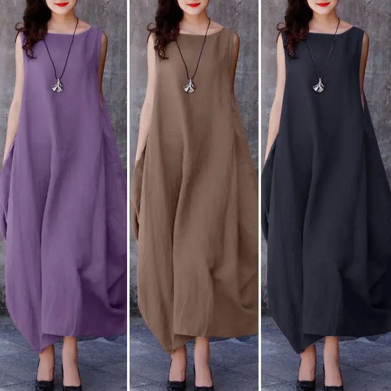 ZANZEA Sommer Mode Urlaub Kleid Robe Femme Frauen Elegante Ärmellose Maxi Vestidos 2024 Casual Lose Sommerkleid Oversize Kaftan.
